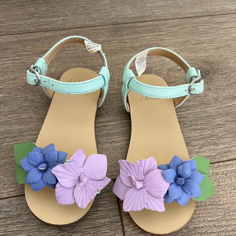 Janie and Jack Leather Floral Sandals with Ankle Strap size 8